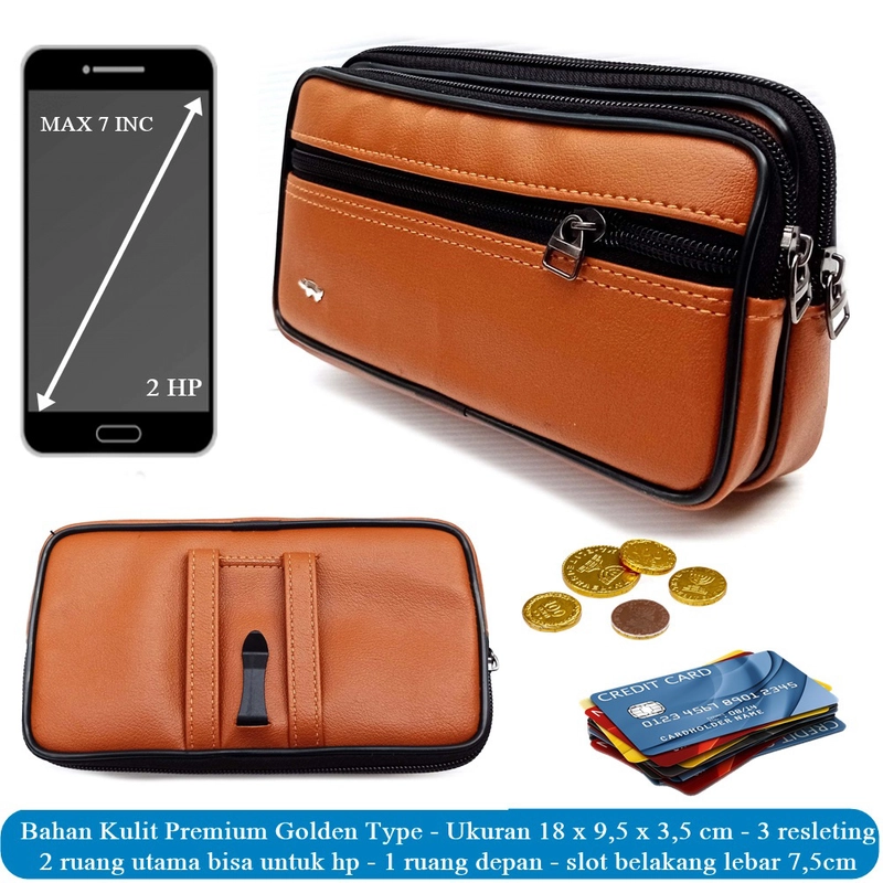Product image Lanc Fashion - Dompet Sleep 3Ruang Leather Hp Pinggang Pria Lacro Big Size New Warna Cokelat