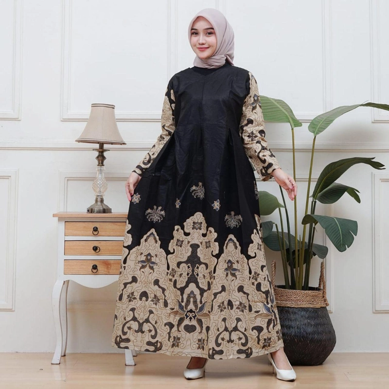 Product image Batik Mafaza - Batik coupel gamis dan kemeja boleh dipisah baru motif jeni hitam GAMIS STANDAR Gamis jeni hitam