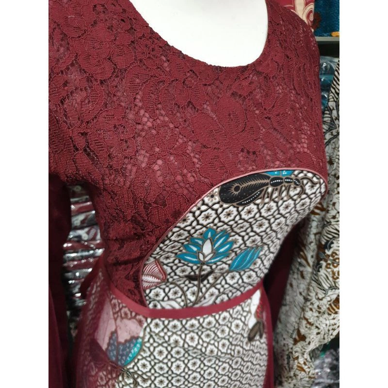 Product image Gamis Batik Tiara Couple Gamis Kondangan Dress Brukat Muslim - Tiga Varian Warna Kemeja Saja Size XXL Maroon