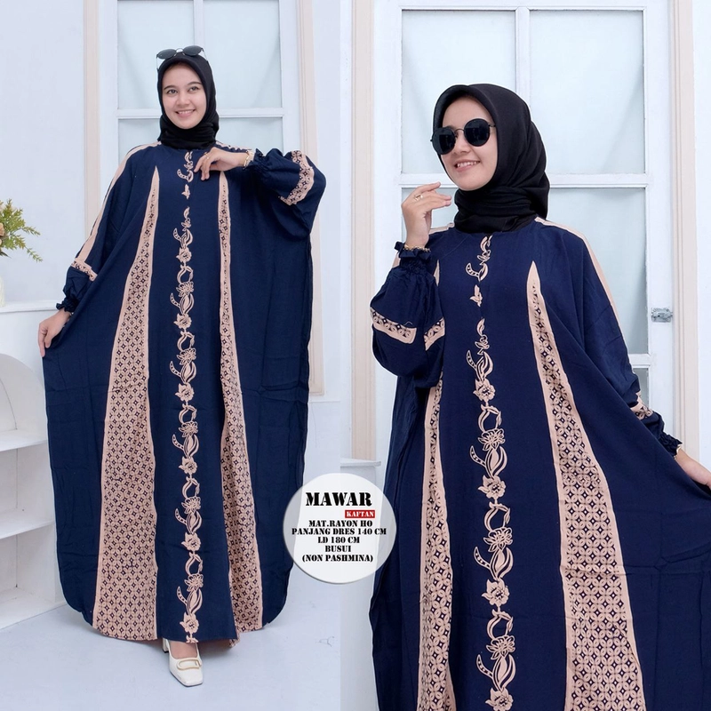 Product image Batik Alfin - Baju wanita cantik kaftan mawar model kekinian terbaru Allsize Mawar navi