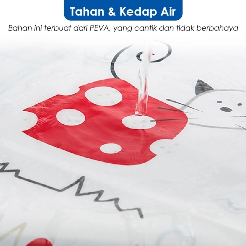 Product image Blooming_Deal - Shower Curtain Tirai Kamar Mandi PEVA Anti Air Dilengkapi Ring Pengait 180 x 180 cm SHOWER CAT