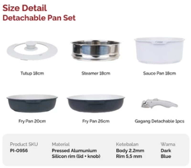 Product image Cypruz Cookware Set Detachable Granite Diecast Wajan Set Premium Anti Lengket 6 Pcs PI-0956 xl dark blue