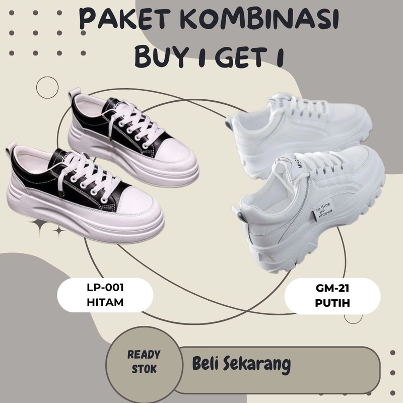 Product image LUXIA - Paket Kombinasi Buy 1 Get 1 Sepatu Kets Sneakers Wanita Series Nhtevia GM-21 & LP-001 36 HITAM & PUTIH