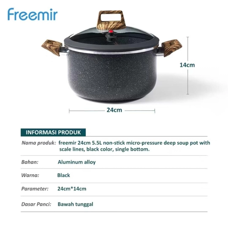 Product image Rizki Electronics - freemir Panci Sup Gentong 24cm 5,5 liter hitam/beige