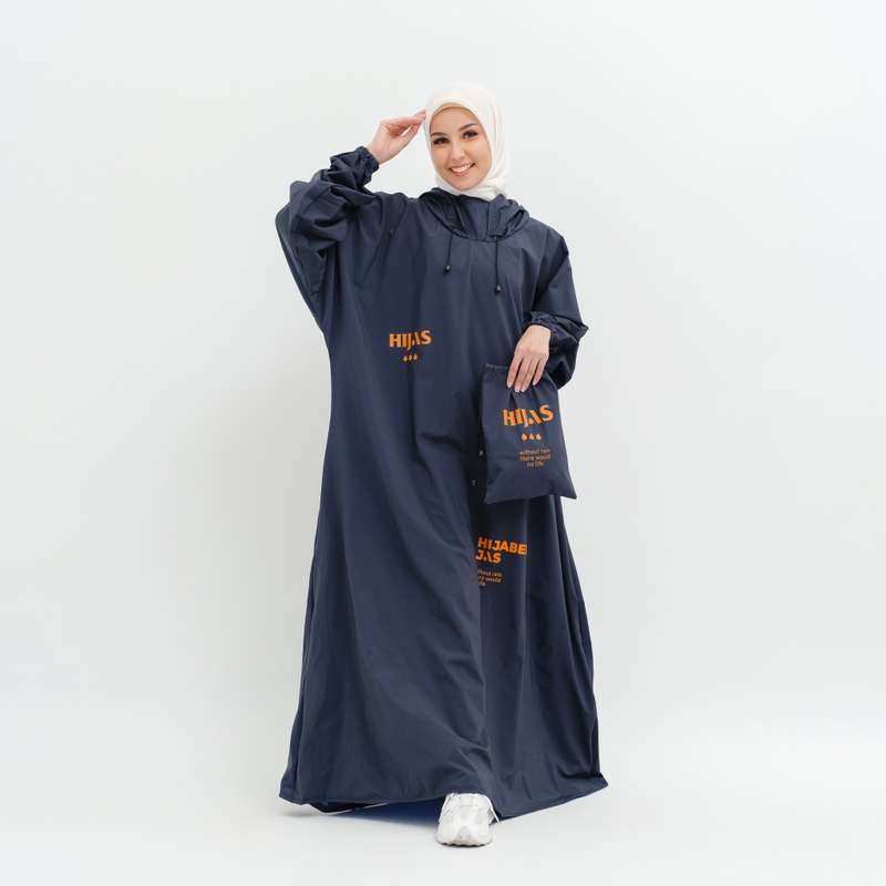 Jas Hujan Gamis Wanita Muslimah Premium Non Zipper by Hijas NAVY