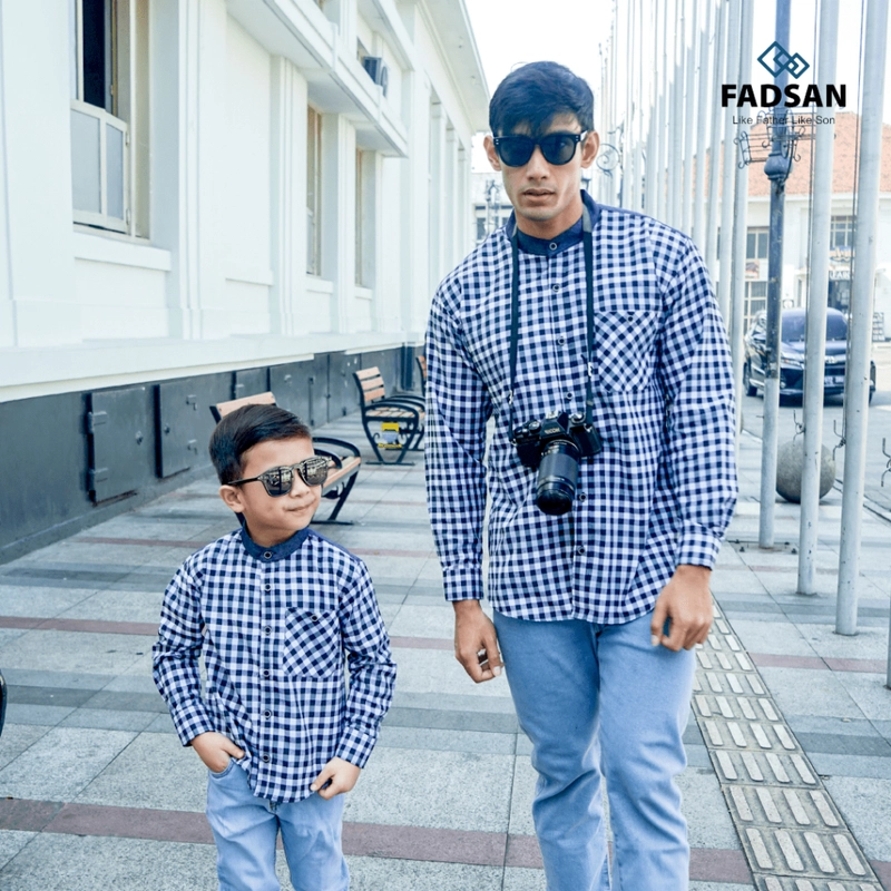 Product image FADSAN - Kemeja Retro Kotak-Kotak Navy Lengan Panjang Ayah dan Anak - Retro Series SIZE ANAK XS RETRO NAVY