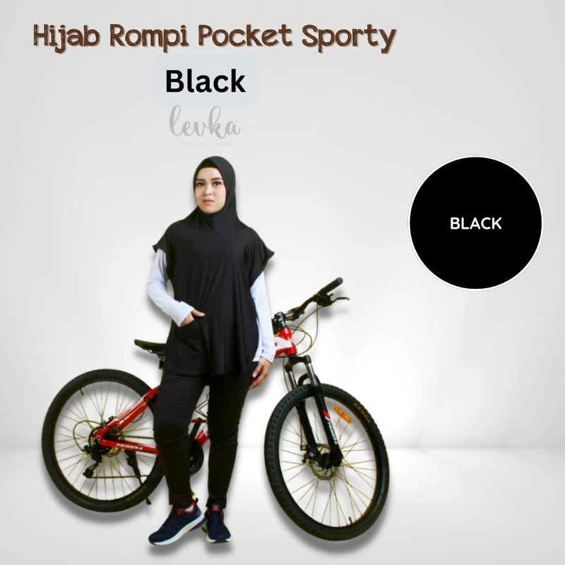 Product image Leika - HIJAB ROMPI POCKET SPORTY DEWASA JILBAB OLAHRAGA PREMIUM Allsize Black