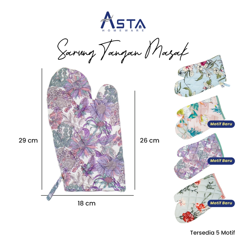 Product image Asta Sarung Tangan Masak Oven Anti Panas Tebal Katun Premium Motif Flower Blue