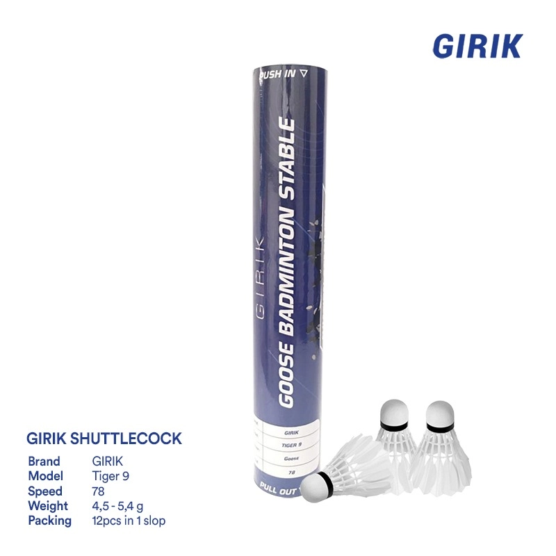 Product image Girik - Shuttlecock GIRIK Original TIGER 9 Speed 78 - 12 pcs in 1 Tube Speed 78 Putih