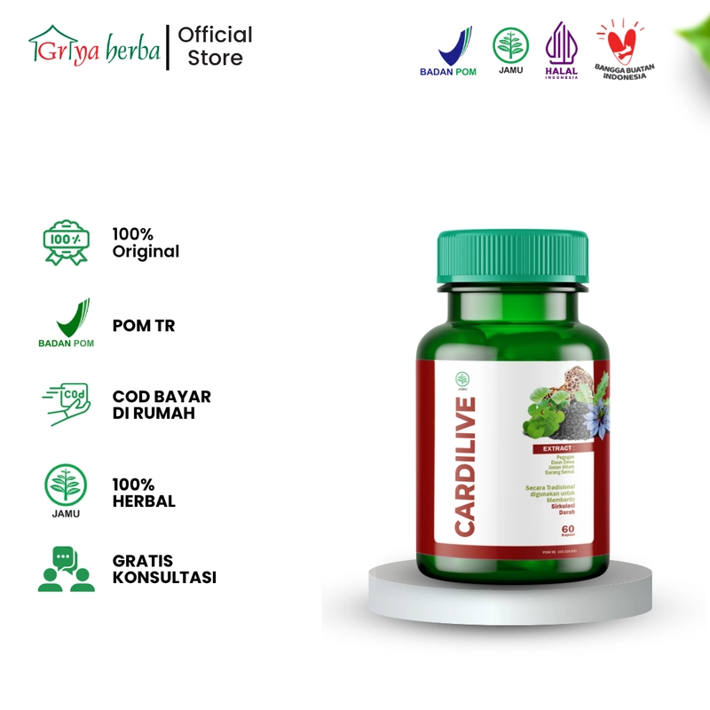 Product image Griya Herba - Cardilive Obat Herbal Membantu Melancarkan Sirkulasi Darah Liver Halal BPOM 60 Kapsul Original