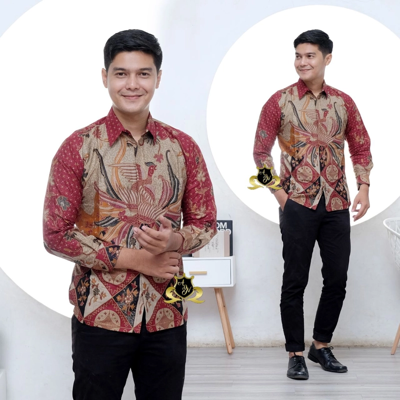 Product image Batik Alfin - Baju batik atasa coupel Tunik manda maron M Kemeja