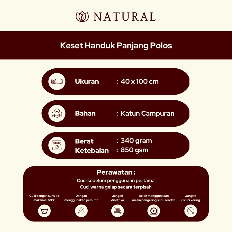 Product image Chalmer - Keset Handuk Natural by Chalmer 40x100 cm Keset Panjang Polos Dapur Kamar Mandi 40x100 cm Light Brown
