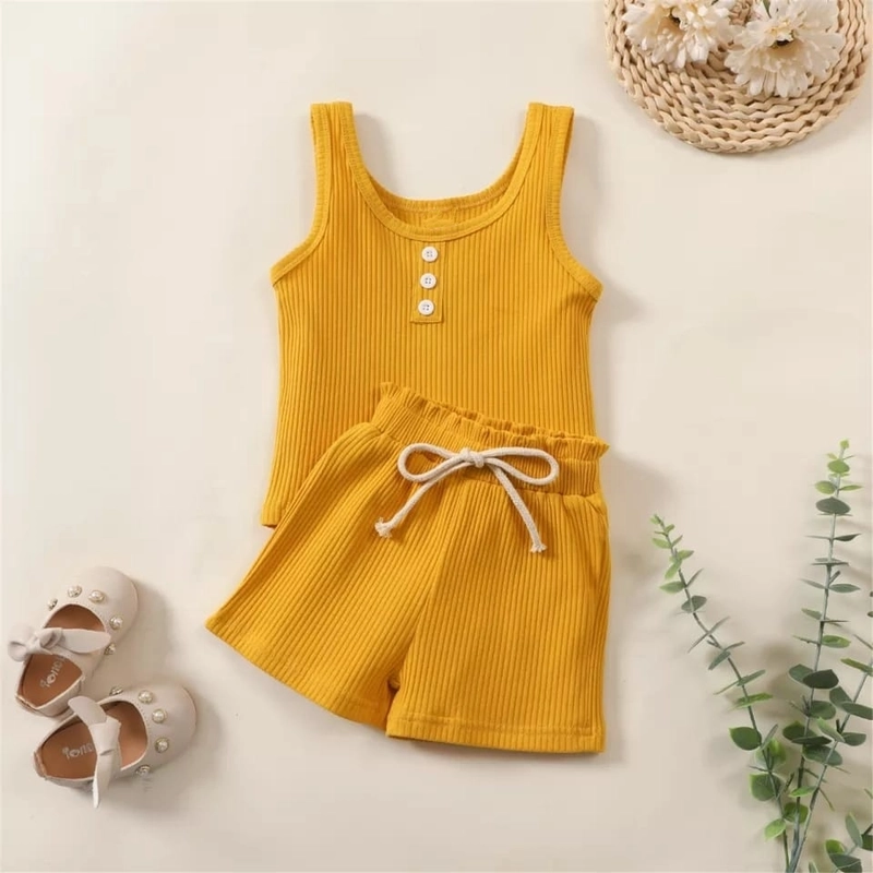 Product image Badia Kids Fashion - Setelan Set Anak Andine Wanita Kaos dan Celana Pendek Anak Wanita No2 (1 Tahun) Mustard