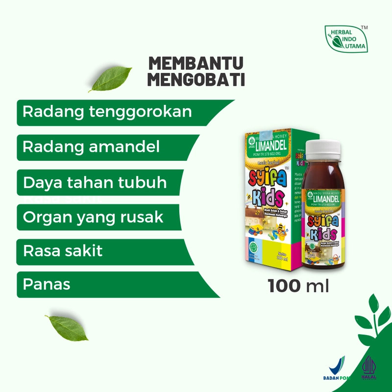 Product image Herbal Indo Utama - Madu Anak Syifa Kids LIMANDEL Mencegah dan Mengobati Radang Amandel 100 ml 1 Botol 100 ML Madu Anak