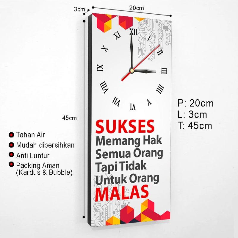 Product image Jam Dinding Quotes Unik Kunci Sukses-JAM-21 20x45x3 Putih