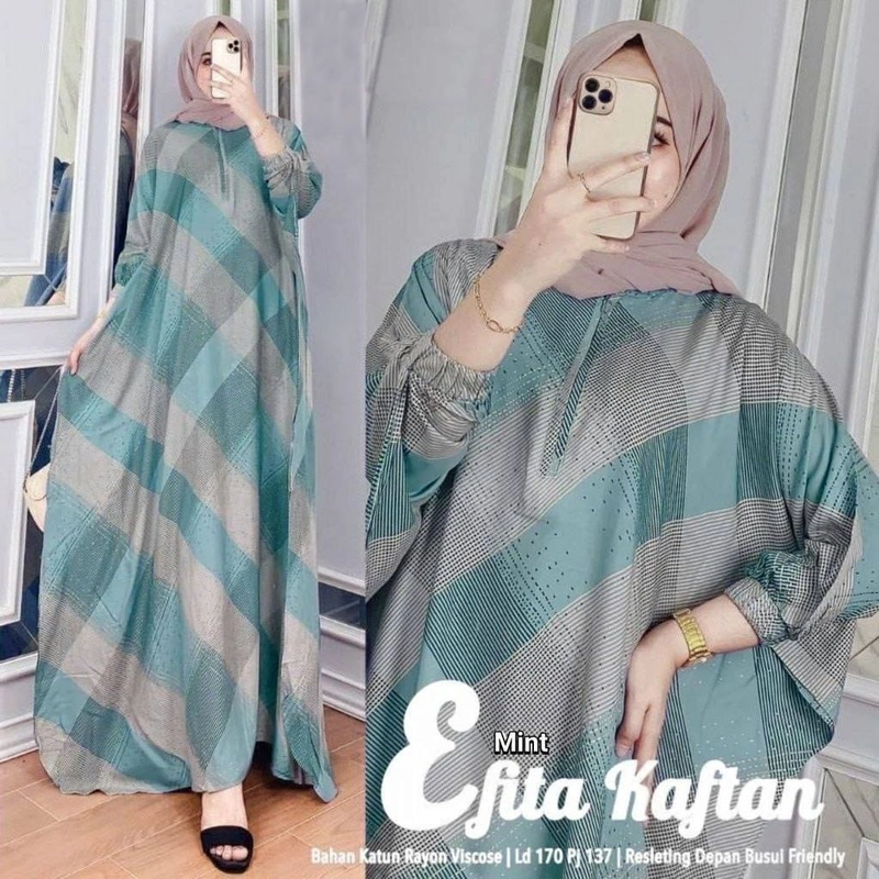 Product image Batik Ayodha - GAMIS BATIK KAFTAN EFITA JUMBO LD 160-170 Allsize Mint