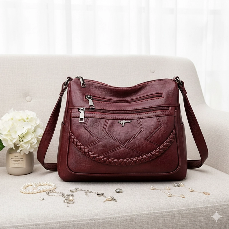Product image CBL - BELLA Slingbag - Tas Selempang Slingbag Wanita BELLA Tas Selempang Anyaman Kepang Medium Marun