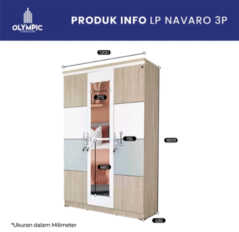 Product image Whiefaa OS - LEMARI PAKAIAN OLIMPIC NAVARO 3P olympic navaro 3p