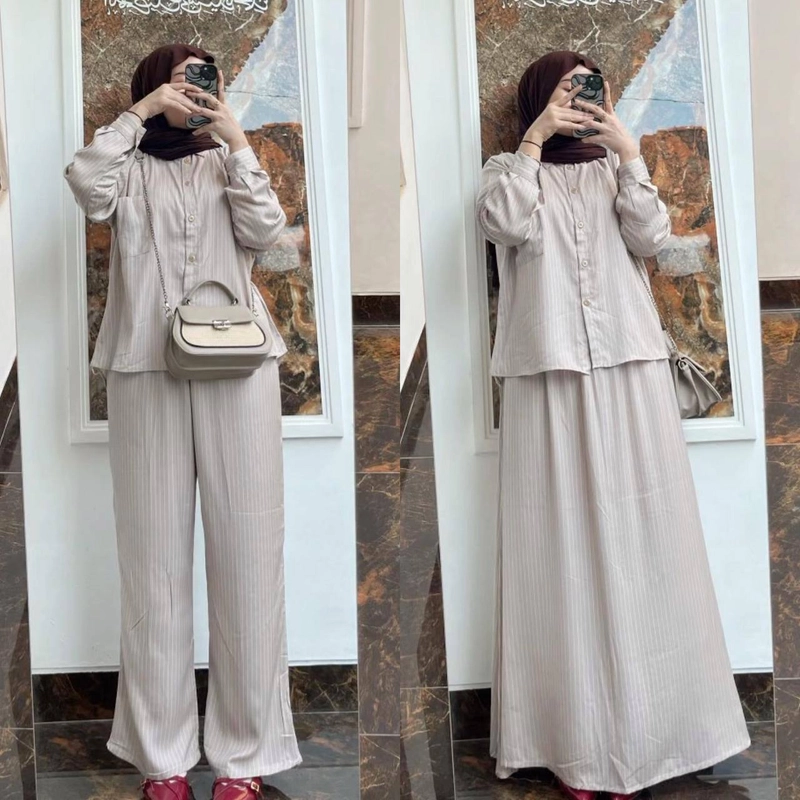 Product image Khisna collection - Set rok dn set celana wanita kekinian Allsize Cream set rok