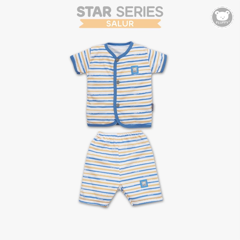 Product image FLUFFY - FLUFFY - FLUFFY Setelan Baju Pendek Pendek STAR (Isi 3Psng) SBD3S SRB SML S (3-6BLN) 5-7KG SBD3S-SRB-S