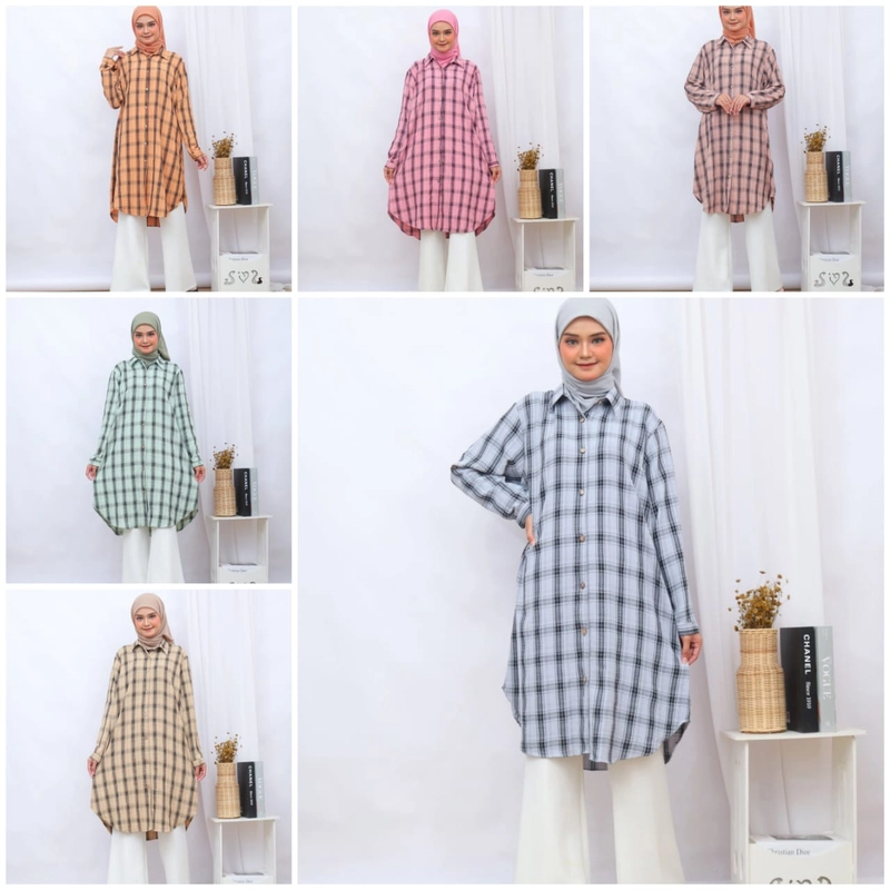 Product image Giat Makmur [TA] - Tunik Kemeja Kotak Baru Premium 6 warna Standar Pink
