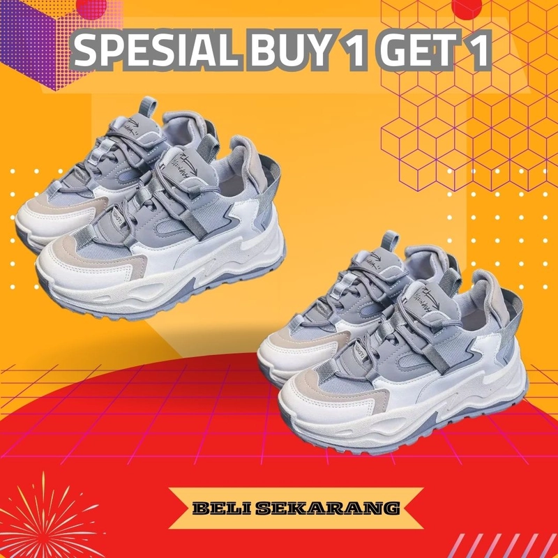 Product image LUXIA - Buy 1 Get 1 Sepatu Kets Sneakesr Wanita Korean Shoes JN-05 36 GREY