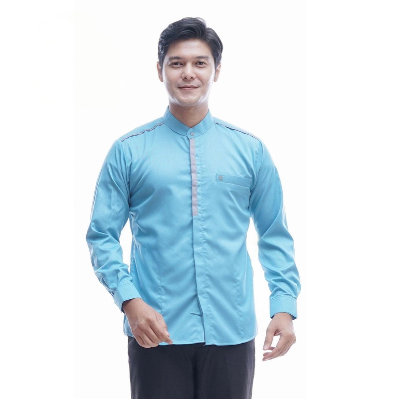 Product image Batik Alfin - Baju koko pria Dewasa Lengan panjang koko model terbaru motif kris nyaman di pakai fre peci putih ra M Koko kris blue