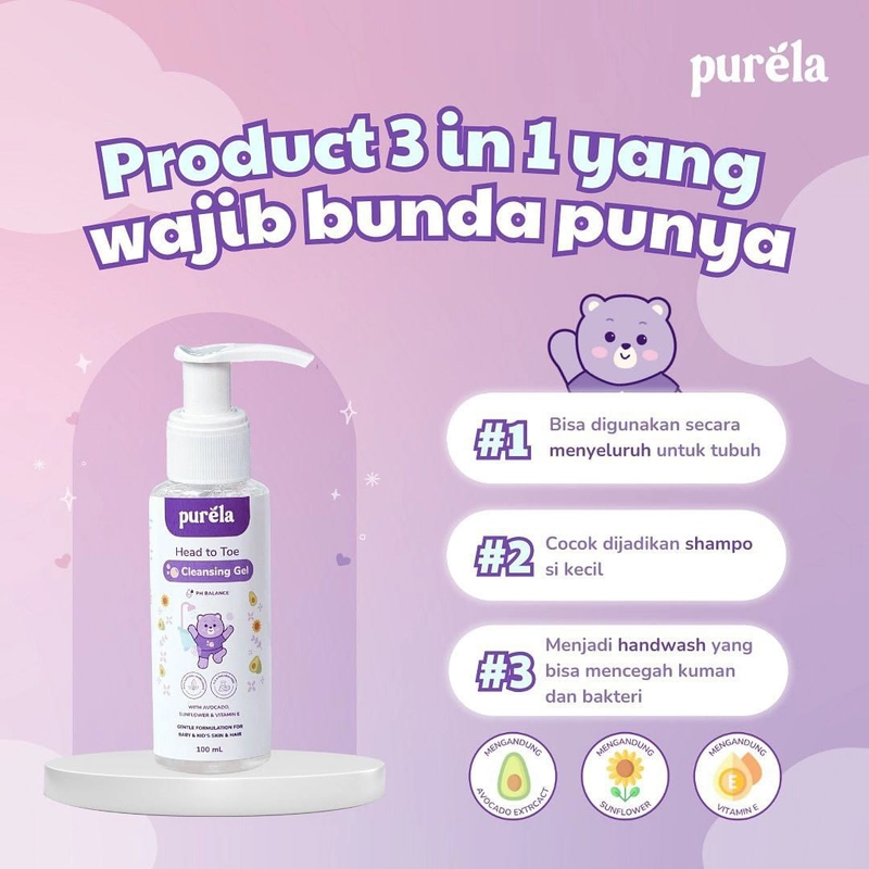 Product image Reglow skincare - PURELA Skincare Anak Head To Toe Cleansing Gel100ml 100 sabun&shampo