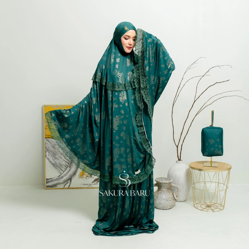 Product image Sakura Baru - Mukena Shanum Mimoza Strechy Motif Cantik Dan Renda Mewah All Size Emerald