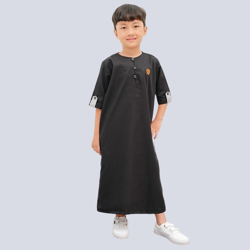 Product image Kawan Muslim - Baju Jubah Gamis Anak Laki Lengan Pendek Premium Polos Hitam Size 1 Sampai 14 Tahun hitam 3&4 tahun