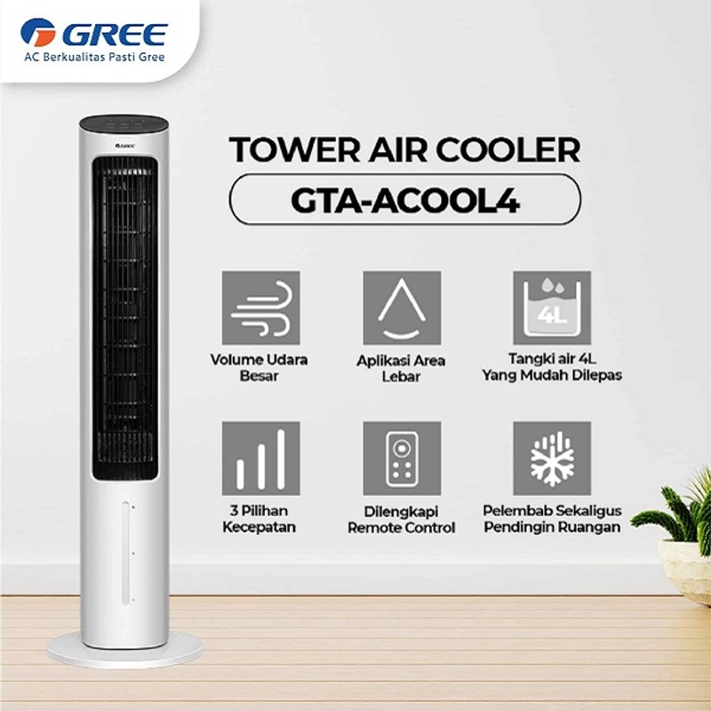 Product image UTAMAMEGA - Gree Air Cooler GTA-AC000L4 Model Tower Berat : 6 Kg Putih/Hitam