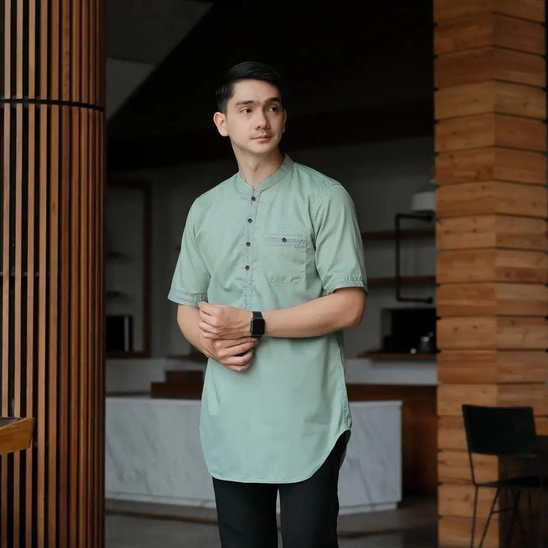 Product image Baju Koko Coupel Ayah Dan Anak Boleh Dipisah free peci rajut Terbaru Modern Simpel Motif Turmuji Xl ayah sage