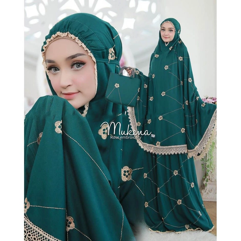 Product image Mukena Rose Katun Rayon All Size Hijau botol