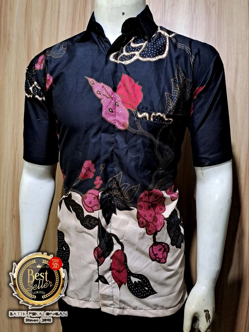 Product image Ks muslim fashion - Batik pria dewasa terbaru motif bunga M Hem mawar hitam