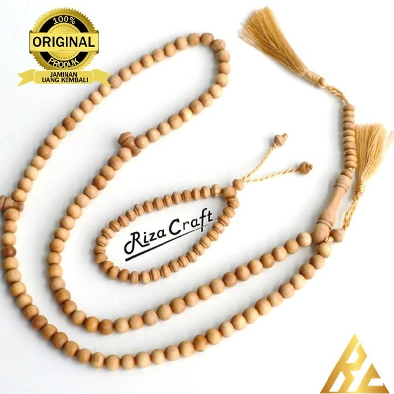 Product image Riza Craft - Gelang Tasbih Batu Akik Yaman Sulaiman Merah Madu 33 Butir ASLI Original Paket Cendna