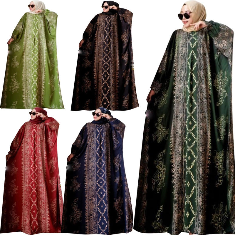 Product image GAMIS KAFTAN JUMBO RAYON MOTIF WANITA ALL SIZE NAVY