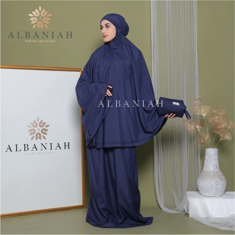 Product image Al Baniah - Mukena Dewasa Premium Jumbo Katun Mikro Lasercut Almira Jumbo Navy
