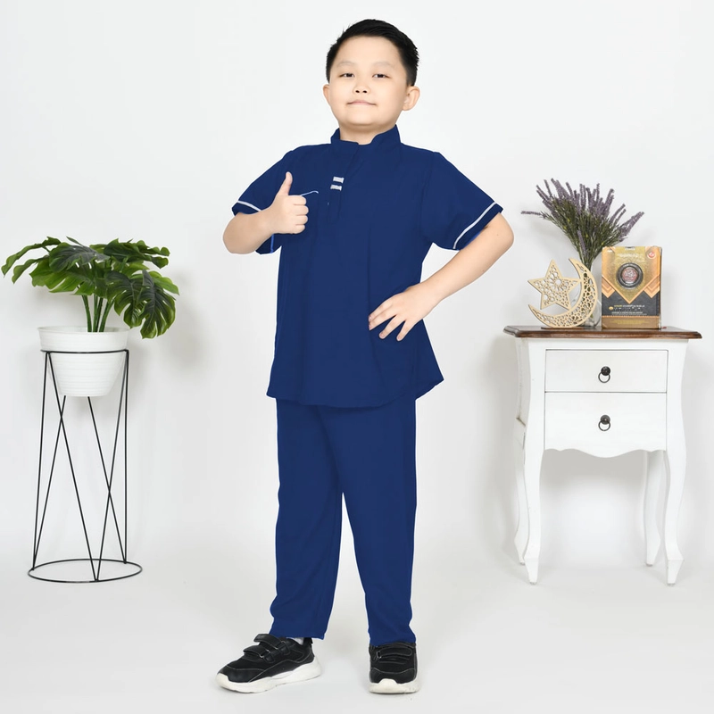 Product image Jembar - Baju Koko Setelan Luqman Anak Muslim Usia 3-12 Tahun Gratis Peci dan Gratis Tasbih S Navy