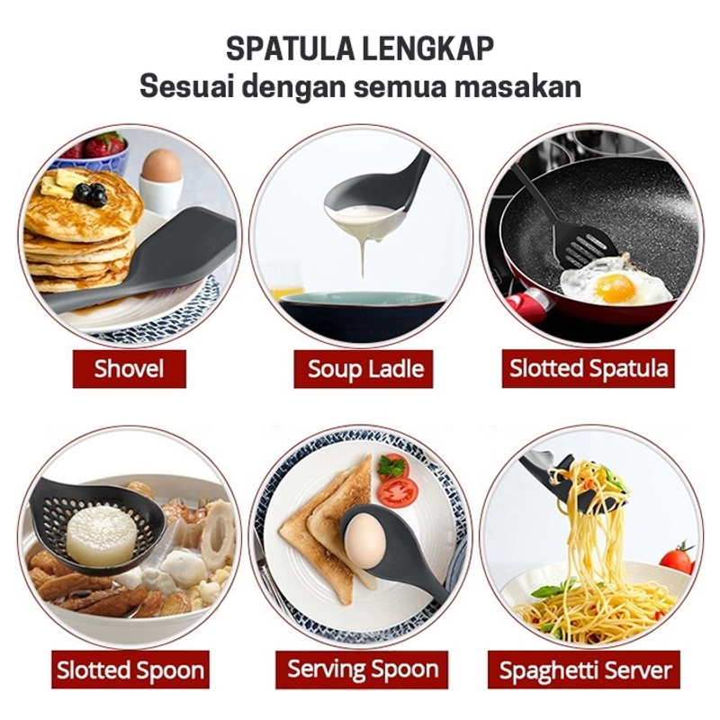 Product image KAHASIL - 6IN1 Spatula Set Sodet Sutil Peralatan Alat Masak Utensil Kitchen Tools KMJ010 HITAM