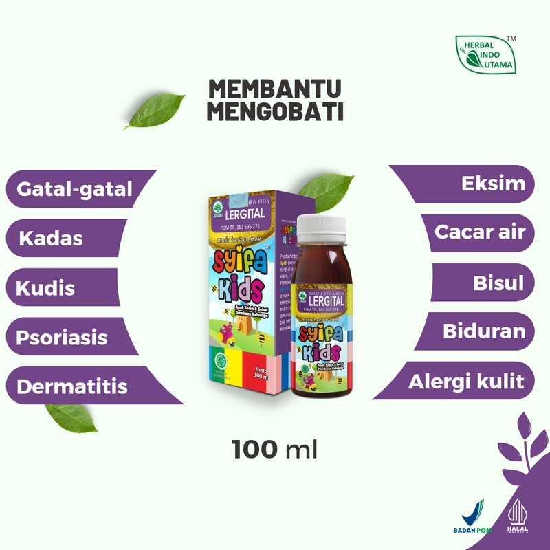 Product image Herbal Indo Utama - Madu Anak Syifa Kids LERGITAL Membantu Meredakan Kulit Gatal Pada Anak 100 ml 1 Botol 100 ML Madu Anak\