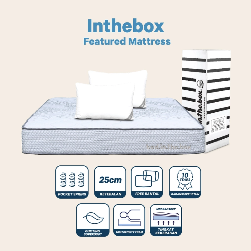 Product image Inthebox - INTHEBOX - Kasur Spring Bed In The Box Free Bantal - Garansi 10 Tahun 120 x 200 cm Putih