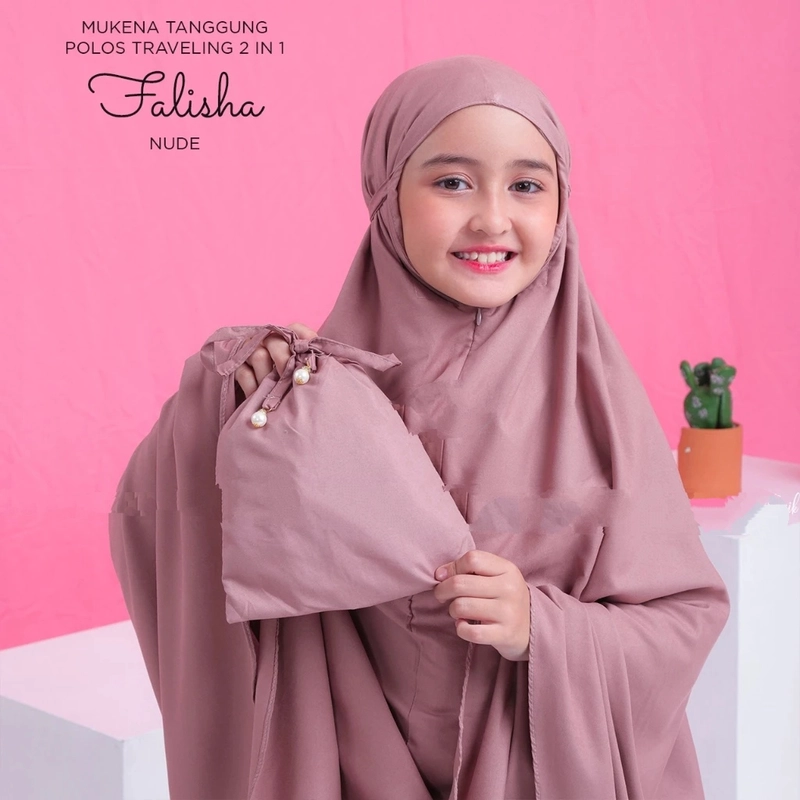 Product image qayd - Mukena Falisha Anak Tanggung Traveling Polos 2in1 Resleting Bahan Katun Mikro Anak Tanggung Nude
