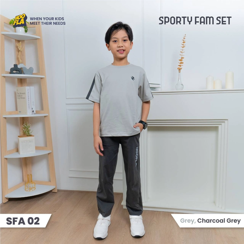 Product image Hoofla - Hoofla - Setelan Couple Keluarga Baju Olahraga Sporty Fam Set Grey M Anak Pendek
