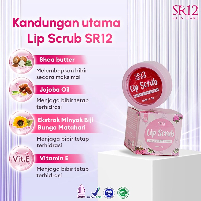 Product image SR12 Lip Scrub Exfoliator & Moisturizer / Scrub Bibir / Melembabkan Bibir / Mencerahkan Bibir 6gr Lip Scrub