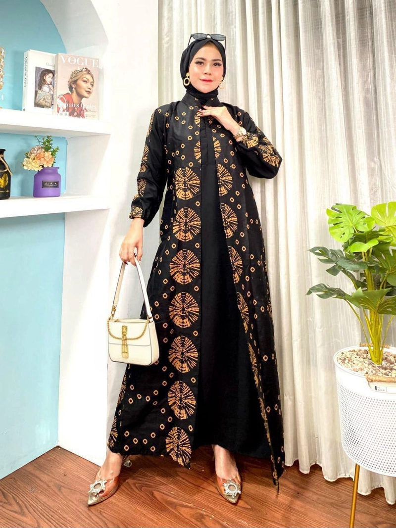 Product image Khisna collection - Gamis batik premuim kombinasi moscrepe buat acara resmi ok banget Allsize 110cm Gamis shibori