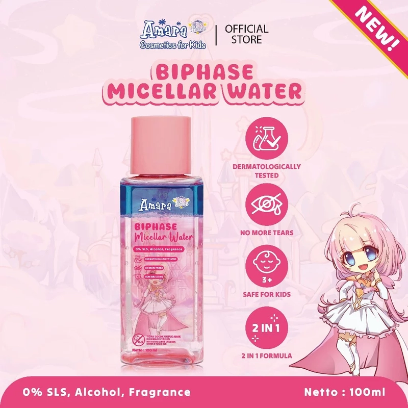 Product image Purbasari - Amara Biphase Micellar Water 100ml / Pembersih Wajah Makeup Waterproof Safe For Kids 100ml Pink