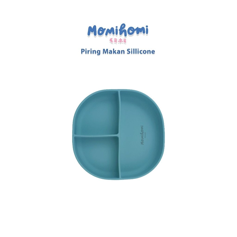 Product image MOMI HOMI - Momi Homi Piring Makan Bayi Silikon Anti Slip Sekat 3 Perlengkapan Mpasi BPA FREE Baby Silicone Plat Warna Biru