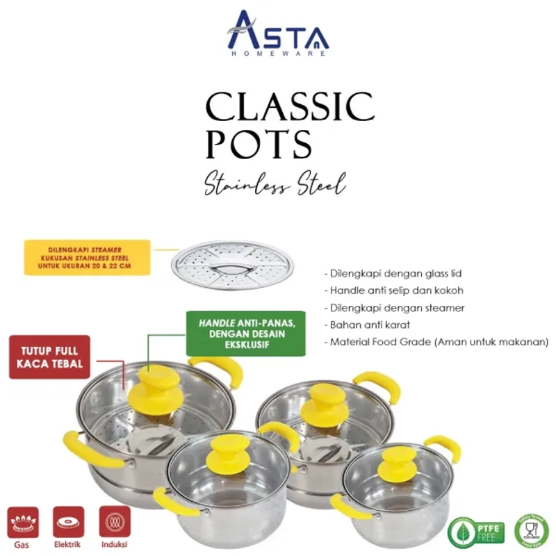 Product image Asta Homeware - Asta Panci Stainless Steel Set Classic Pots 4 Pieces Royalton 2180 merah