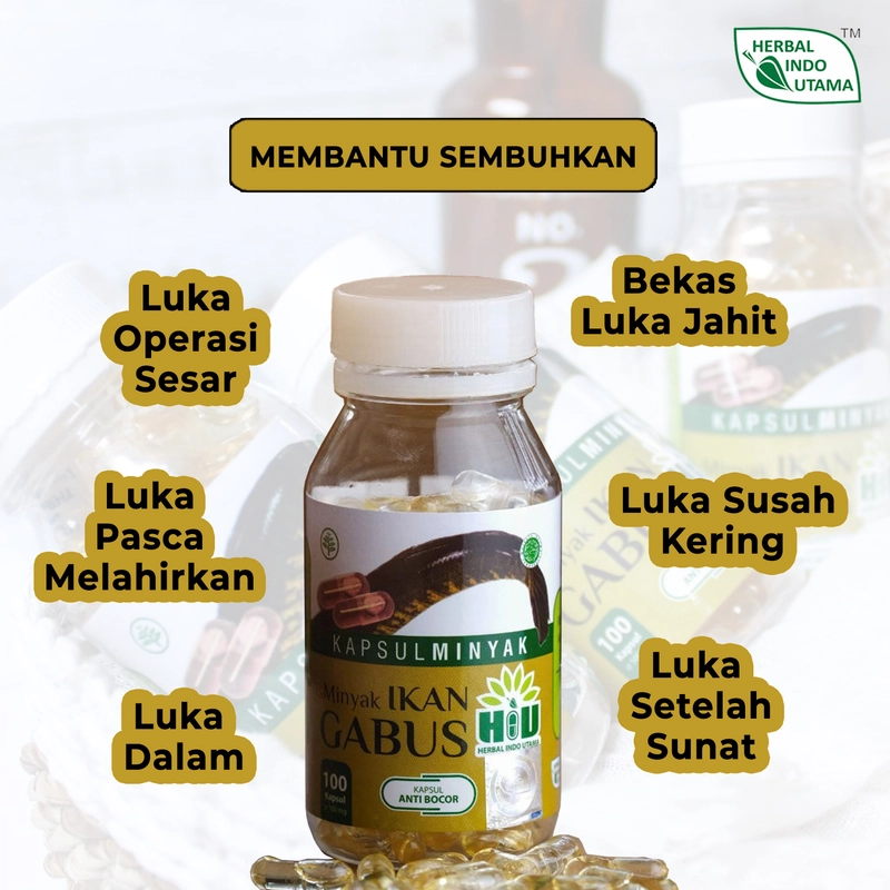 Product image Herbal Indo Utama - Kapsul Minyak Ikan Gabus Albumin Alami Mempercepat Sembuhkan Luka isi 100 Kaps 1 Botol 100 Kapsul Kapsul MInyak