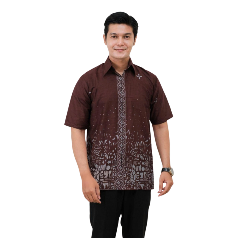 Product image Kois Batik - Baju Batik Pria Kekinian Simpel Modern Lengan Pendek Terbaru Motif sutena M Hem sutena magogany